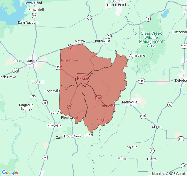 Map of septic coverage in Newton, TX