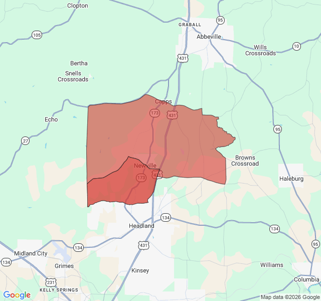 Map of septic coverage in Newville, AL