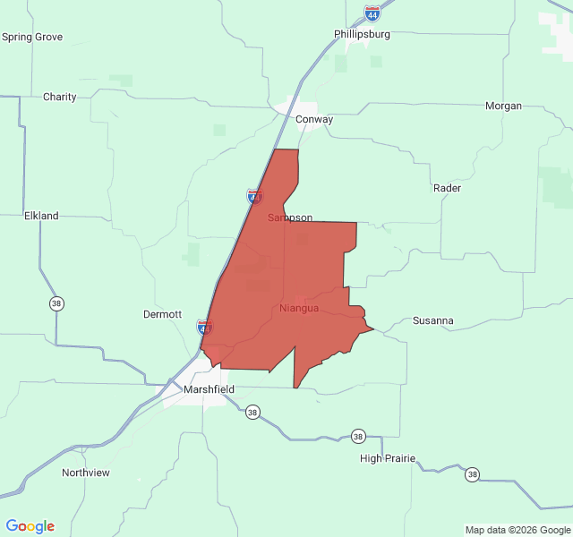 Map of septic coverage in Niangua, MO