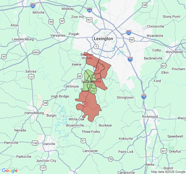 Map of septic coverage in Nicholasville, KY