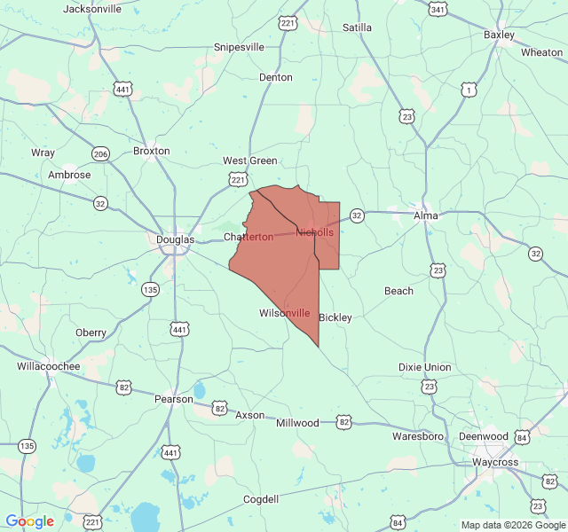 Map of septic coverage in Nicholls, GA