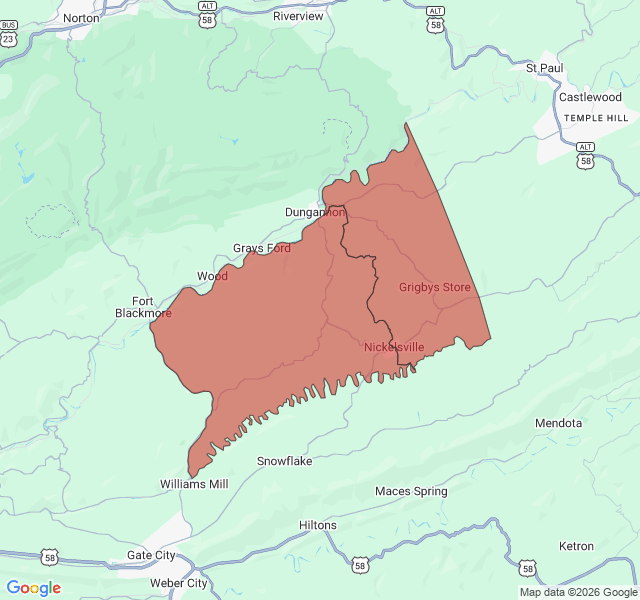 Map of septic coverage in Nickelsville, VA