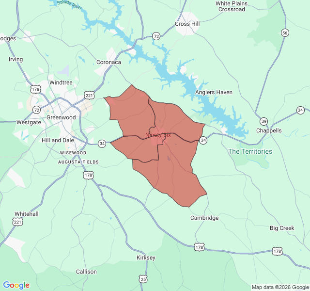Map of septic coverage in Ninety Six, SC