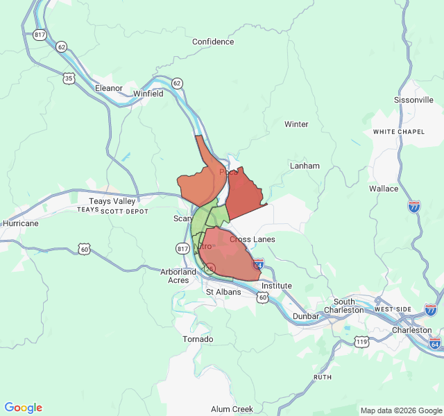 Map of septic coverage in Nitro, WV