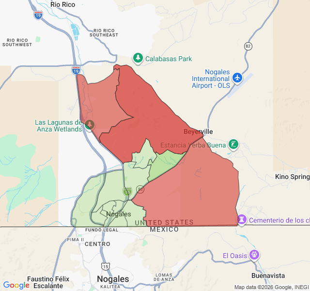 Map of septic coverage in Nogales, AZ