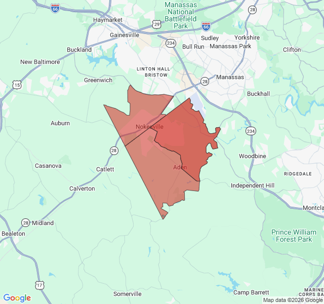 Map of septic coverage in Nokesville, VA