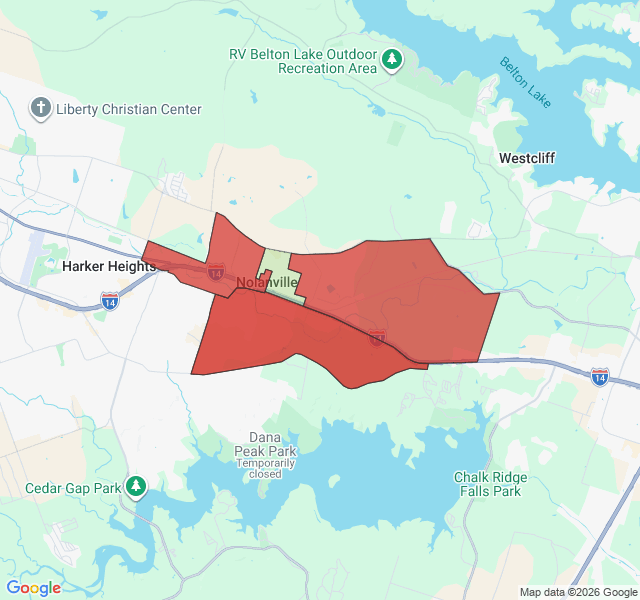Map of septic coverage in Nolanville, TX