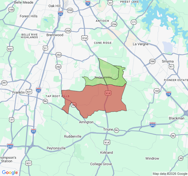 Map of septic coverage in Nolensville, TN