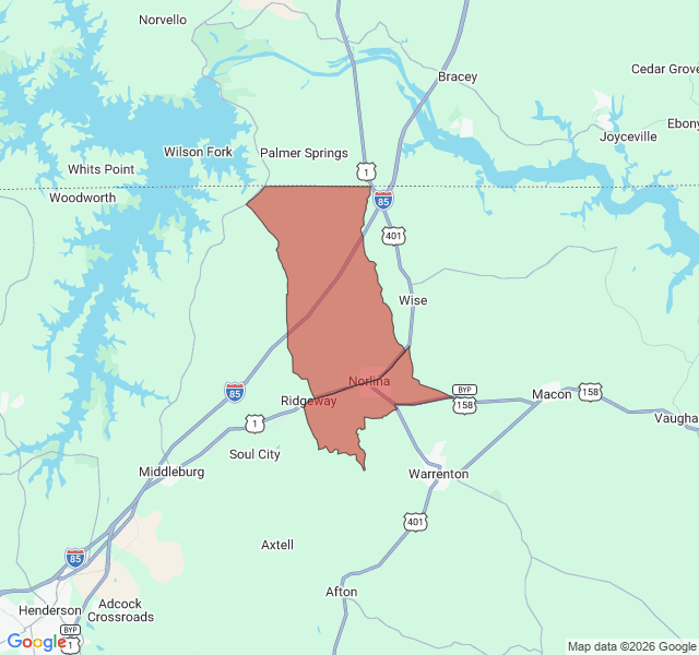 Map of septic coverage in Norlina, NC