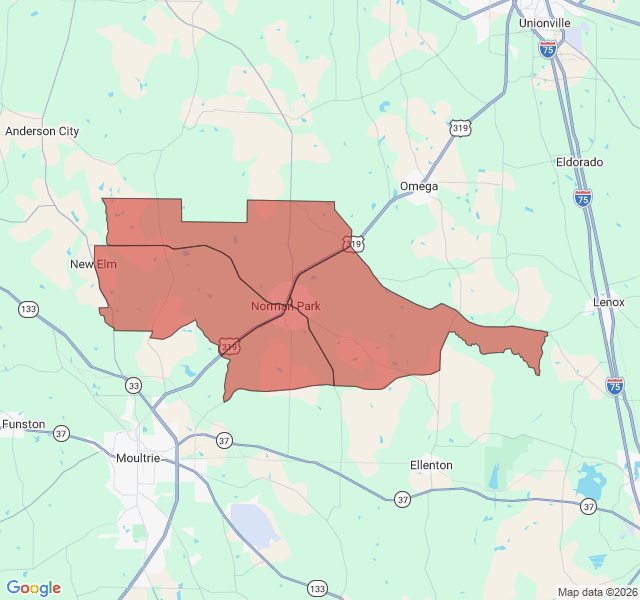 Map of septic coverage in Norman Park, GA