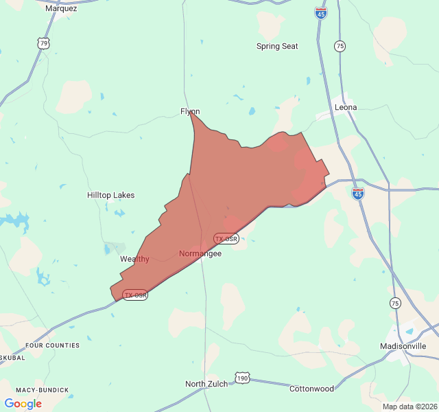 Map of septic coverage in Normangee, TX