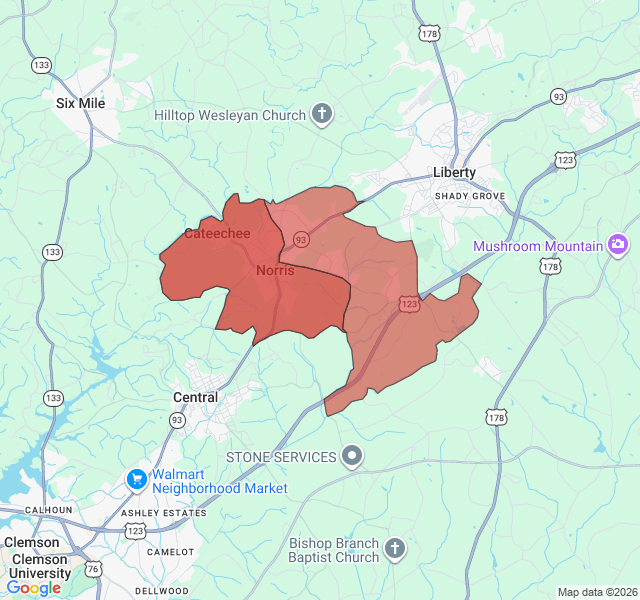 Map of septic coverage in Norris, SC