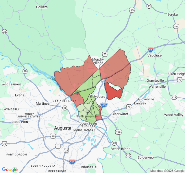 Map of septic coverage in North Augusta, SC