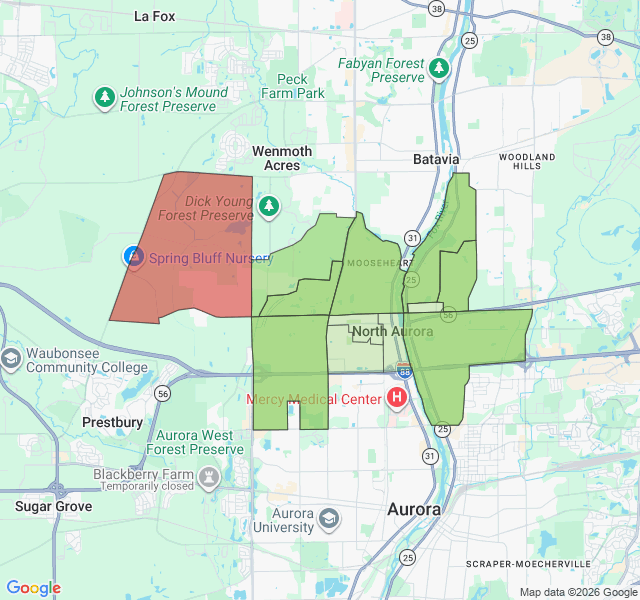 Map of septic coverage in North Aurora, IL