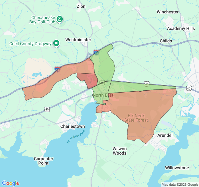 Map of septic coverage in North East, MD