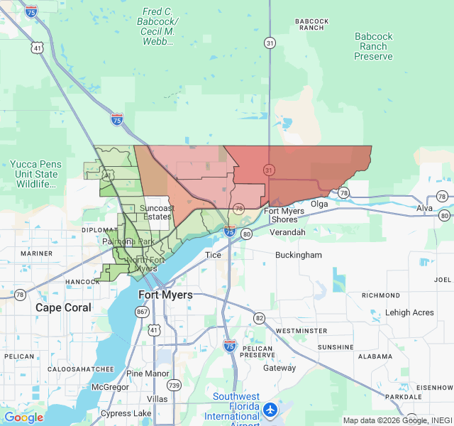 Map of septic coverage in North Fort Myers, FL