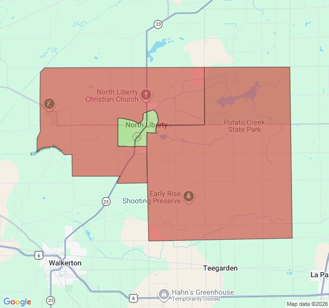Map of septic coverage in North Liberty, IN