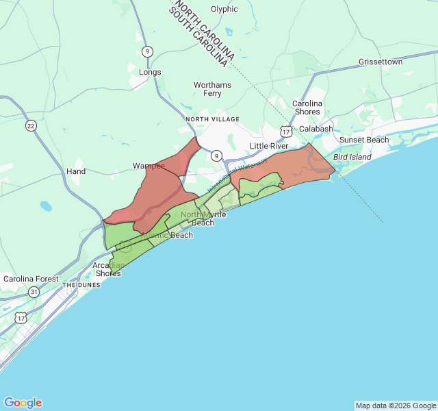 Map of septic coverage in North Myrtle Beach, SC