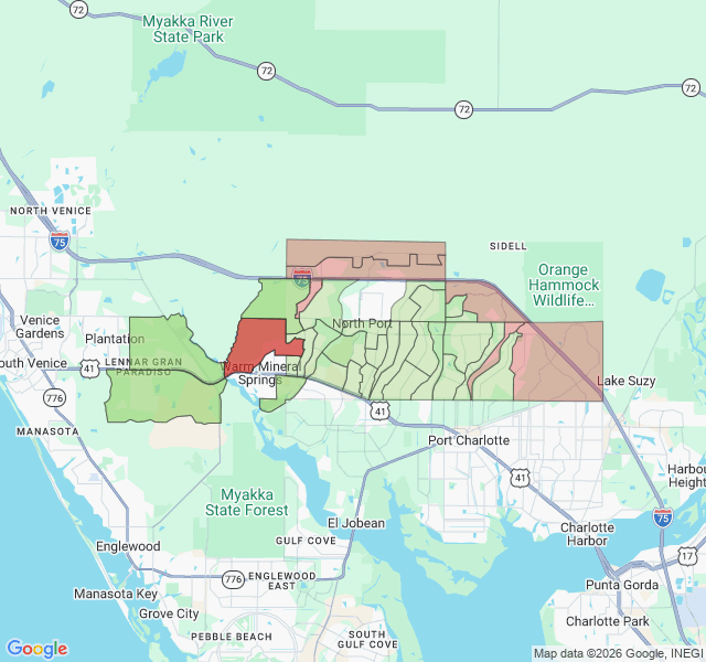 Map of septic coverage in North Port, FL