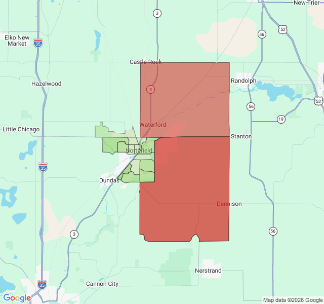 Map of septic coverage in Northfield, MN
