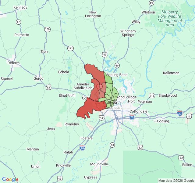 Map of septic coverage in Northport, AL