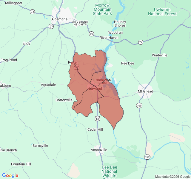 Map of septic coverage in Norwood, NC