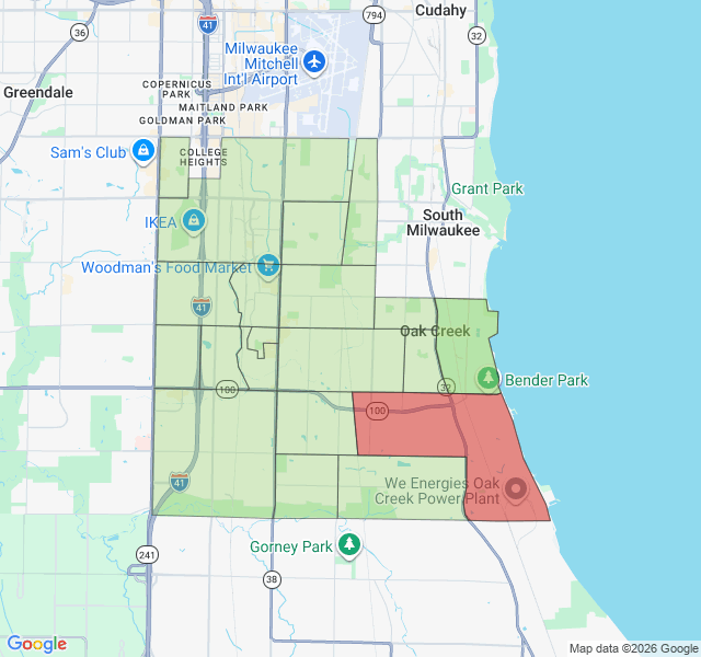 Map of septic coverage in Oak Creek, WI