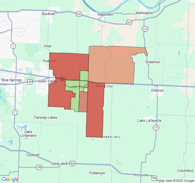 Map of septic coverage in Oak Grove, MO
