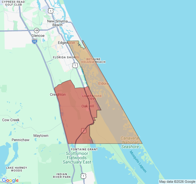 Map of septic coverage in Oak Hill, FL