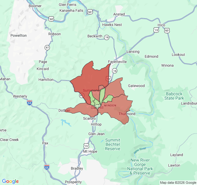 Map of septic coverage in Oak Hill, WV