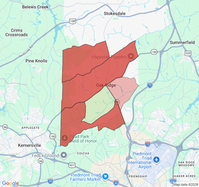 Map of septic coverage in Oak Ridge, NC