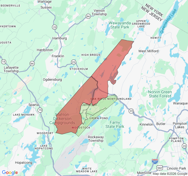Map of septic coverage in Oak Ridge, NJ