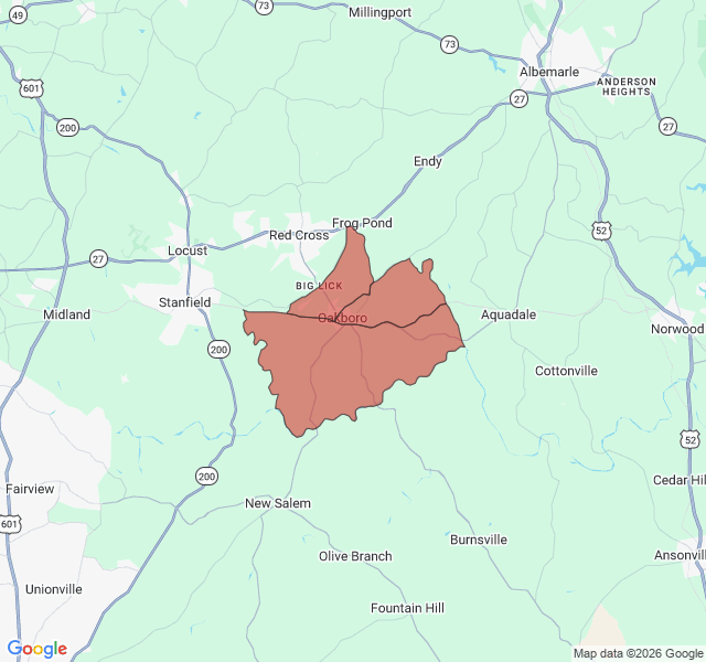Map of septic coverage in Oakboro, NC
