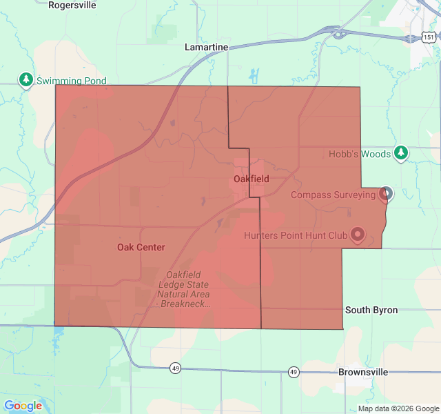 Map of septic coverage in Oakfield, WI