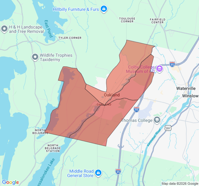 Map of septic coverage in Oakland, ME