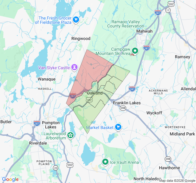 Map of septic coverage in Oakland, NJ