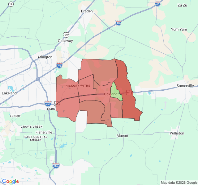 Map of septic coverage in Oakland, TN