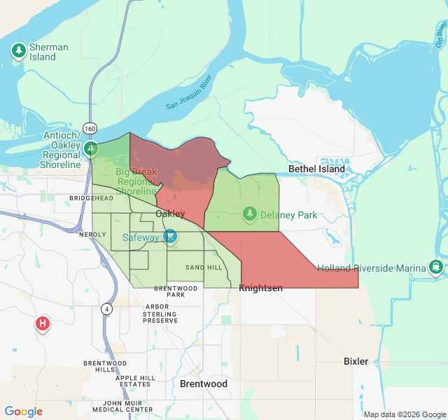 Map of septic coverage in Oakley, CA