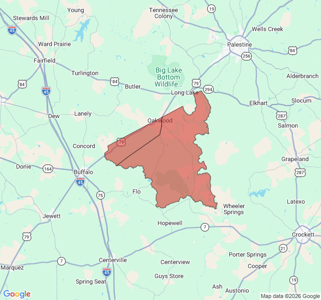 Map of septic coverage in Oakwood, TX