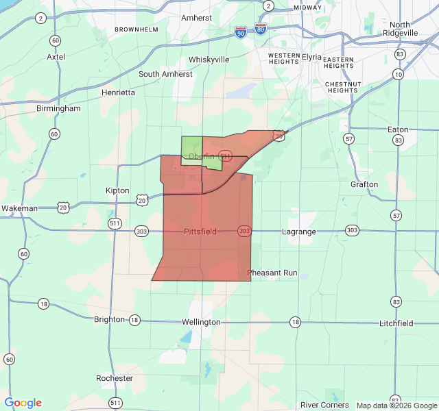 Map of septic coverage in Oberlin, OH