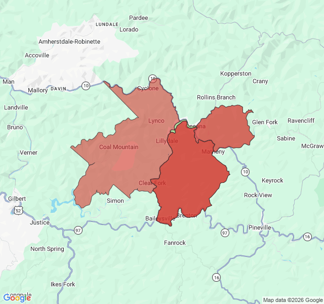 Map of septic coverage in Oceana, WV