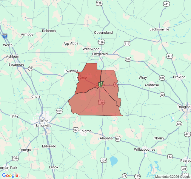 Map of septic coverage in Ocilla, GA