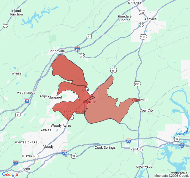 Map of septic coverage in Odenville, AL