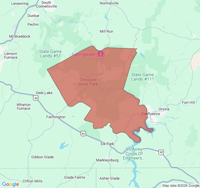 Map of septic coverage in Ohiopyle, PA