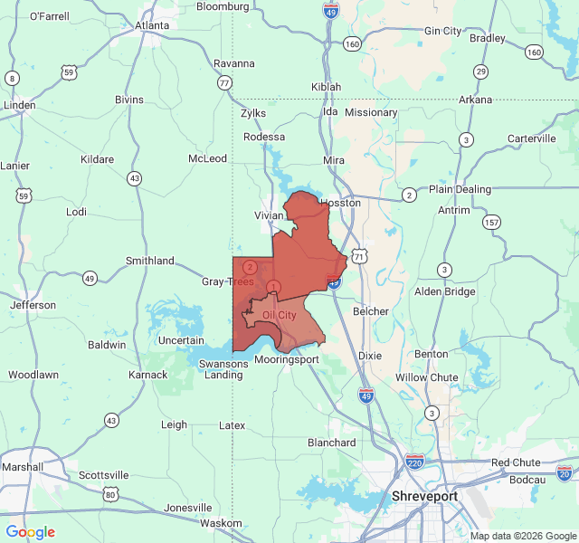 Map of septic coverage in Oil City, LA