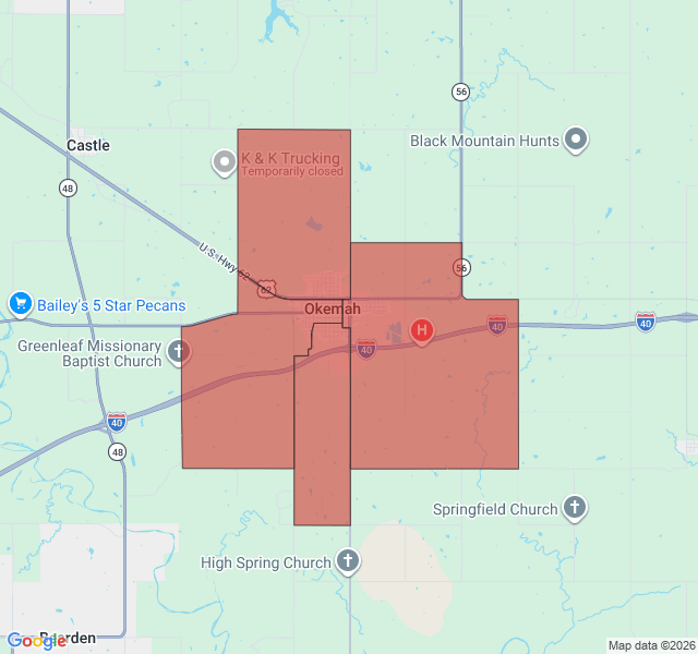 Map of septic coverage in Okemah, OK