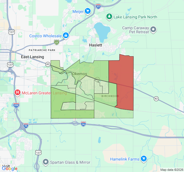 Map of septic coverage in Okemos, MI