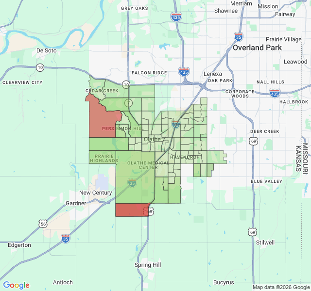 Map of septic coverage in Olathe, KS