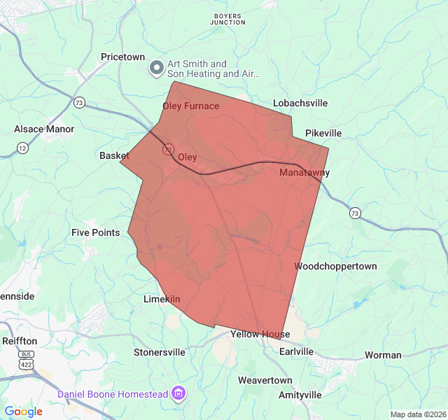 Map of septic coverage in Oley, PA