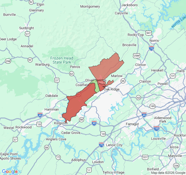 Map of septic coverage in Oliver Springs, TN